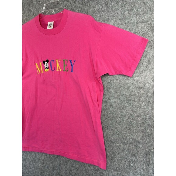 Vintage Mickey & Co. Embroidered Mickey Mouse Pink T-Shirt Size XL Made In USA - Picture 2 of 10